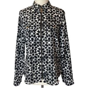 MICHAEL Michael Kors Black & White Geometric Print Long Sleeve Full Zip Top L